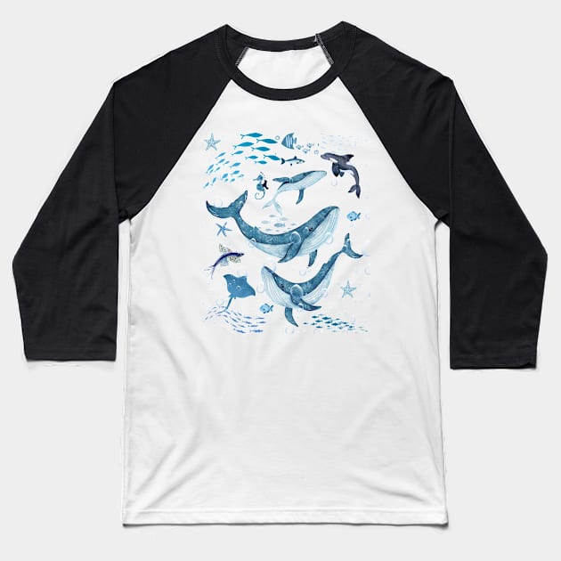 Watercolour Whale ocean Baseball T-Shirt by Bestworker